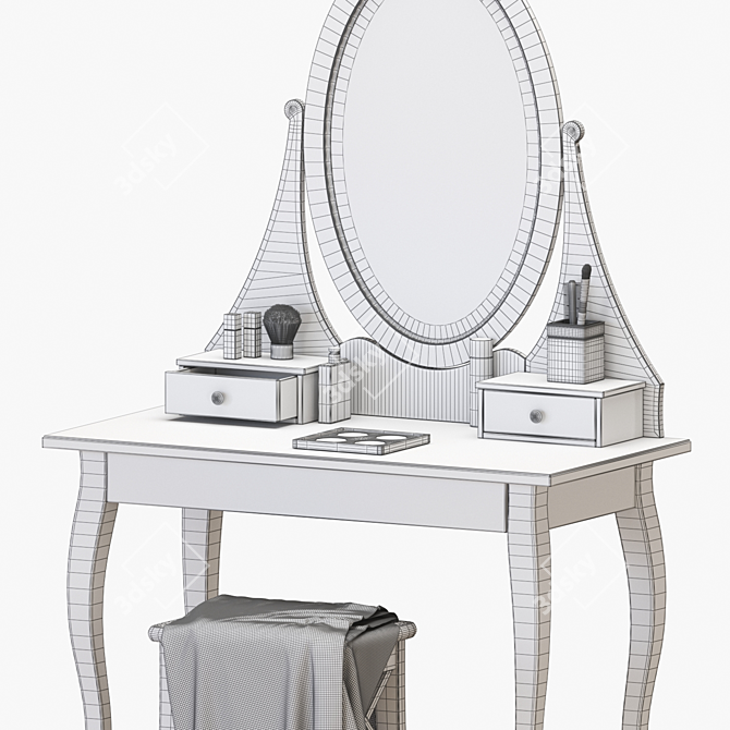 Modern White Dressing Table Set 3D model image 4