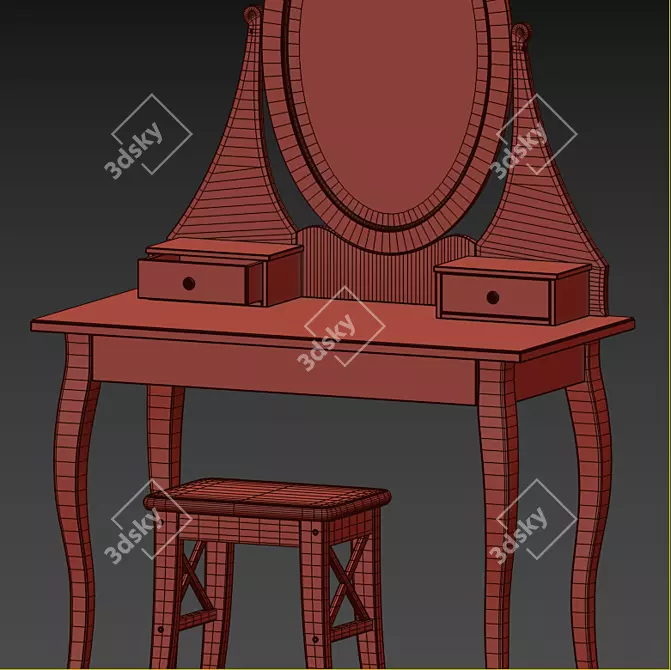 Modern White Dressing Table Set 3D model image 8