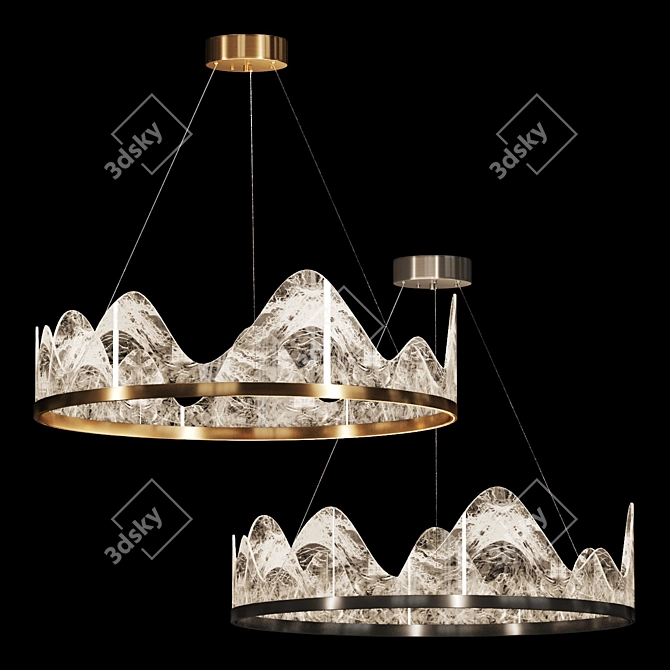 Regal Embossed Brass Chandelier 3D model image 3