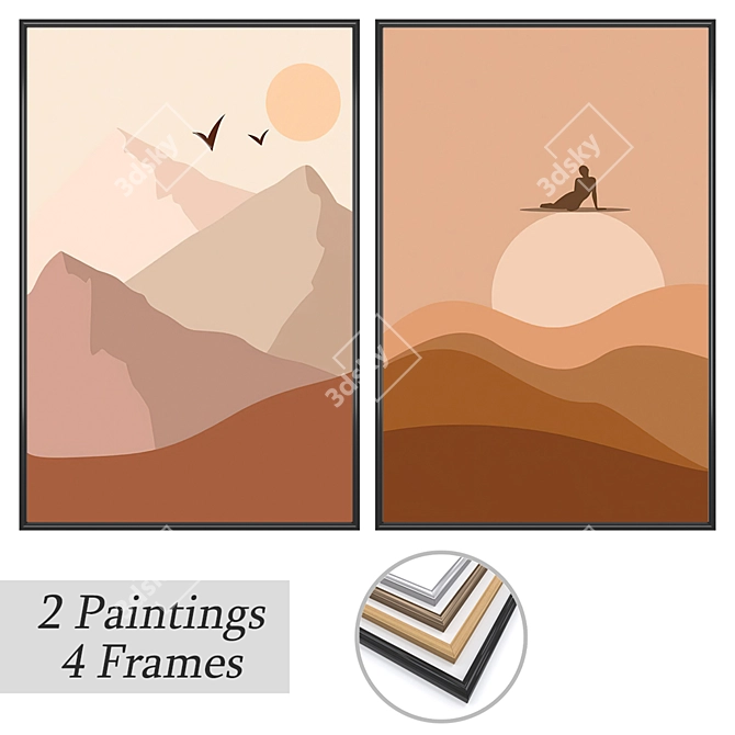 Elegant Art Set: Paintings & Frames 3D model image 1