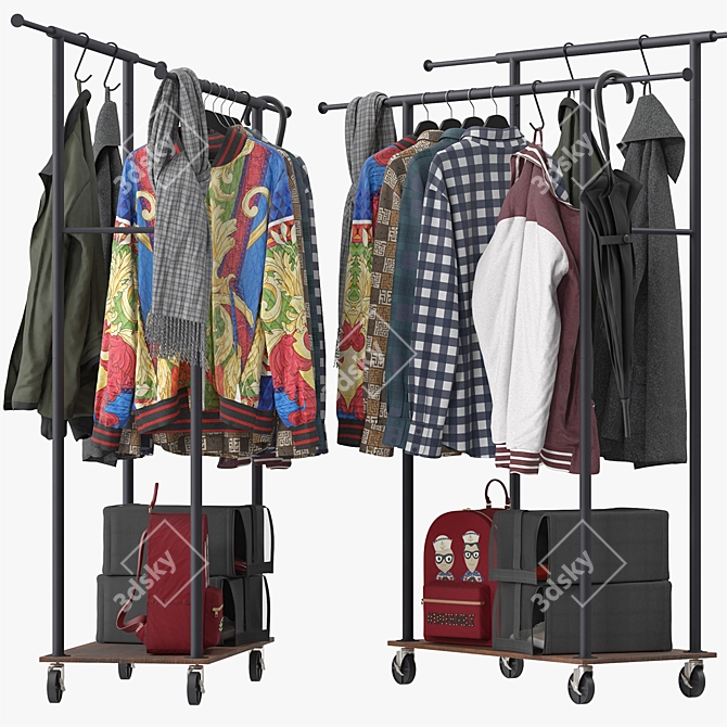 Rustic Garment Rack for Stylish Clothing Organization 3D model image 1