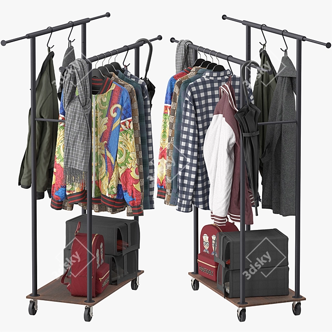 Rustic Garment Rack for Stylish Clothing Organization 3D model image 2