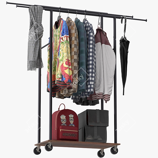 Rustic Garment Rack for Stylish Clothing Organization 3D model image 5