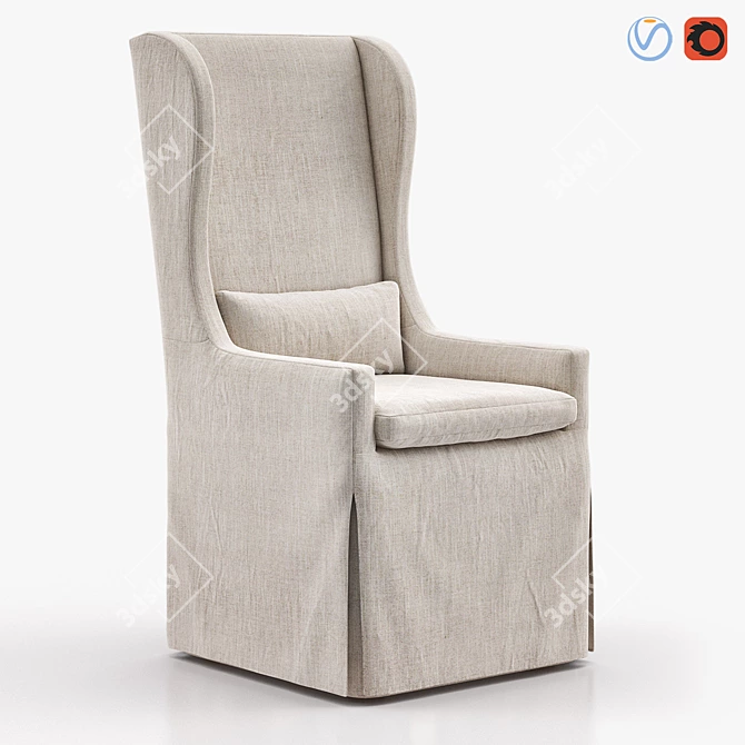 Elegant Belgian Wingback Armchair 3D model image 1