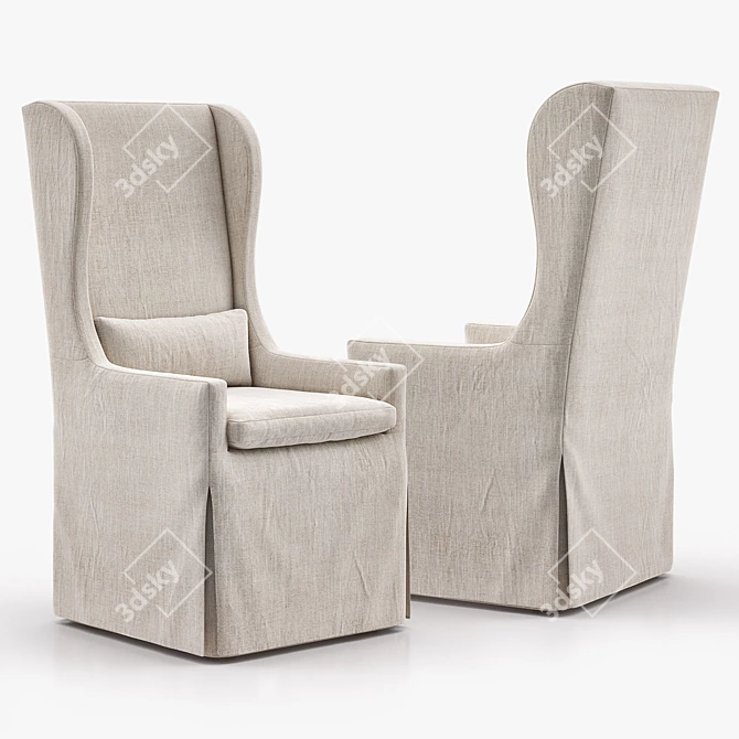 Elegant Belgian Wingback Armchair 3D model image 2