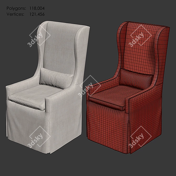 Elegant Belgian Wingback Armchair 3D model image 7