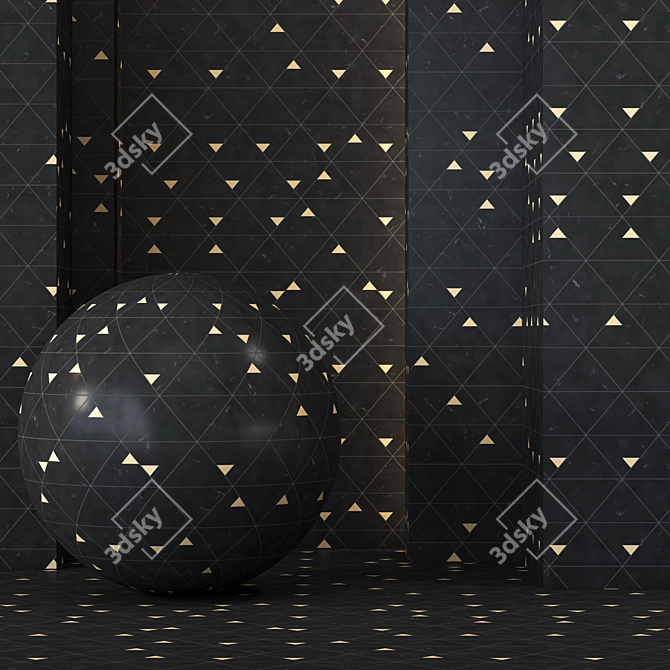 Black & Gold Stone Tile - 4k Seamless 3D model image 2