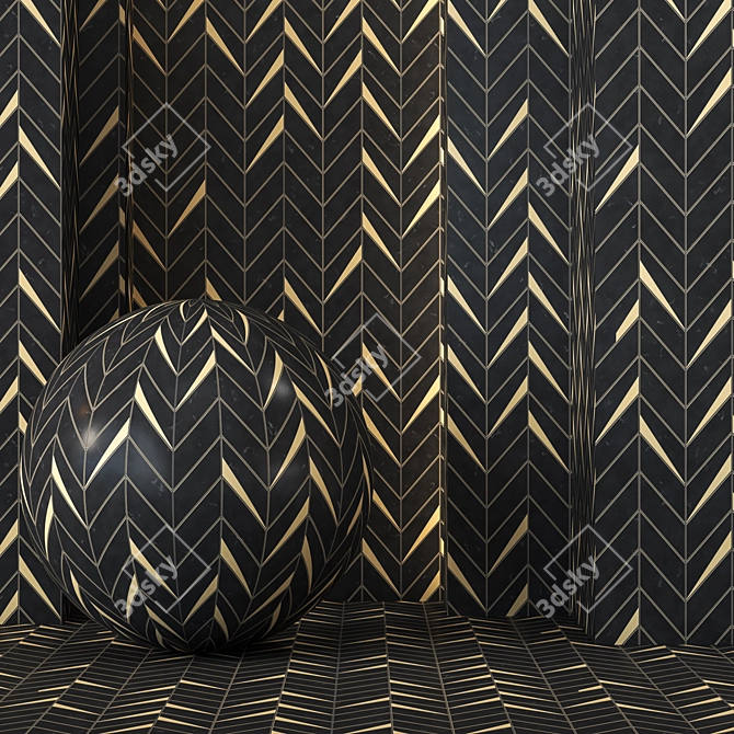 Black & Gold Stone Tile - 4k Seamless 3D model image 3