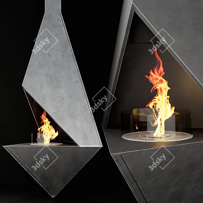 Sleek Metal Fireplace 3D model image 1