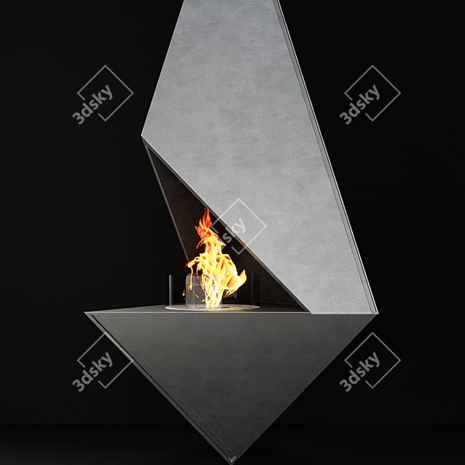 Sleek Metal Fireplace 3D model image 2