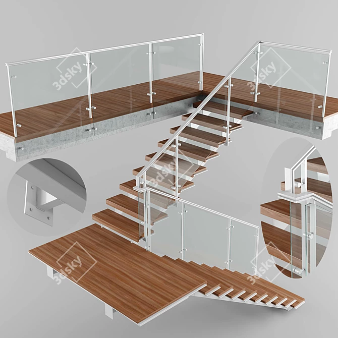 Sleek Modern Interior Stair 3D model image 6