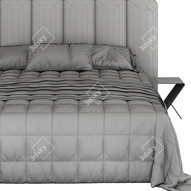Elegant Kennedy Tufted Headboard Bed 3D model image 3
