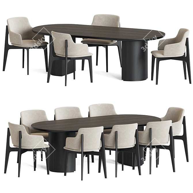 Elegant Marble and Velvet Dining Set 3D model image 1