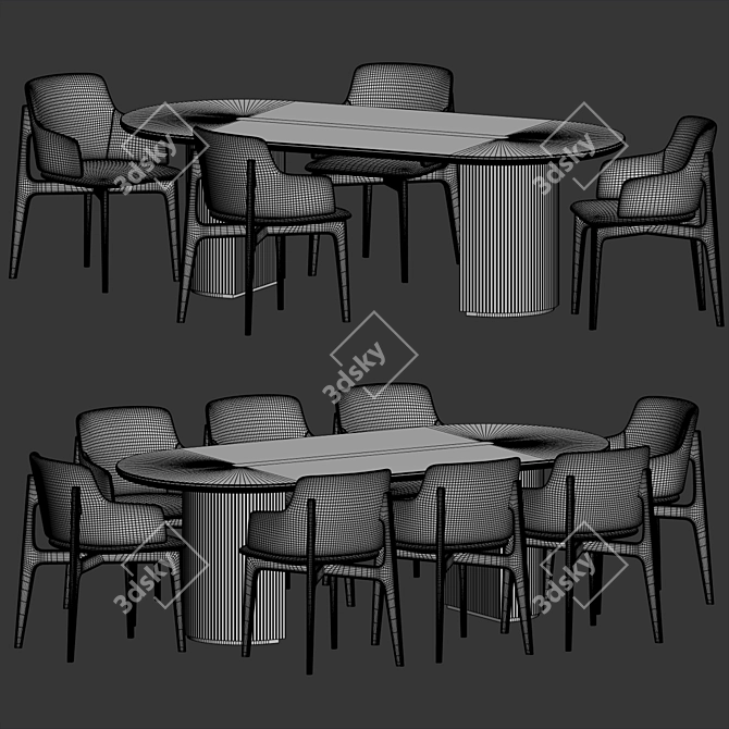 Elegant Marble and Velvet Dining Set 3D model image 4