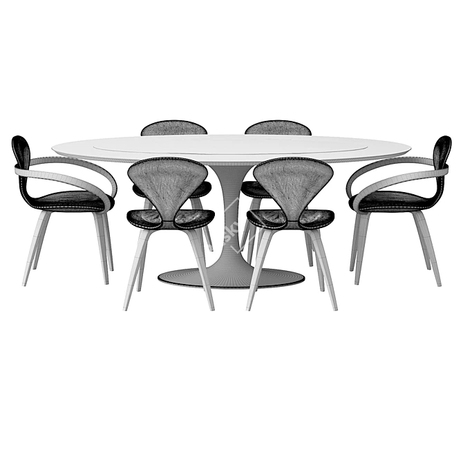 Elegant Oval Table Set 3D model image 3