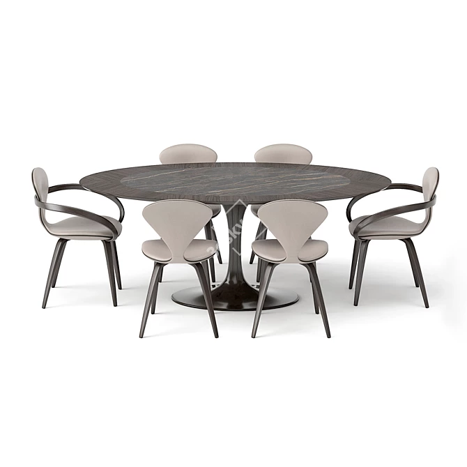 Elegant Oval Table Set 3D model image 4