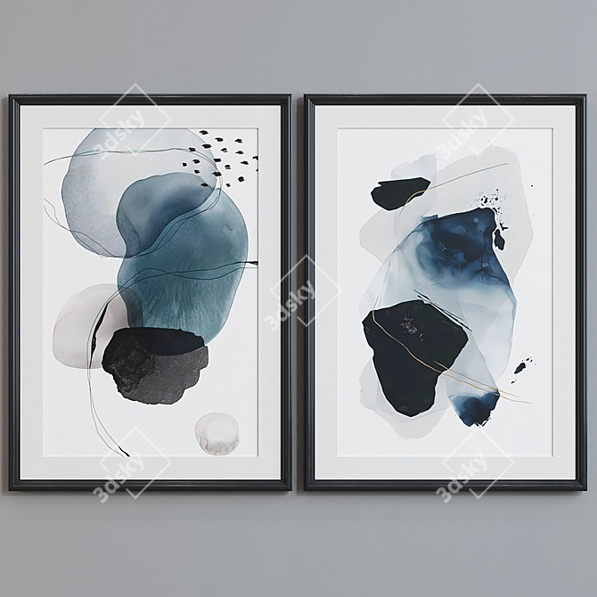 Modern Picture Frame Set with Abstract Images 3D model image 2