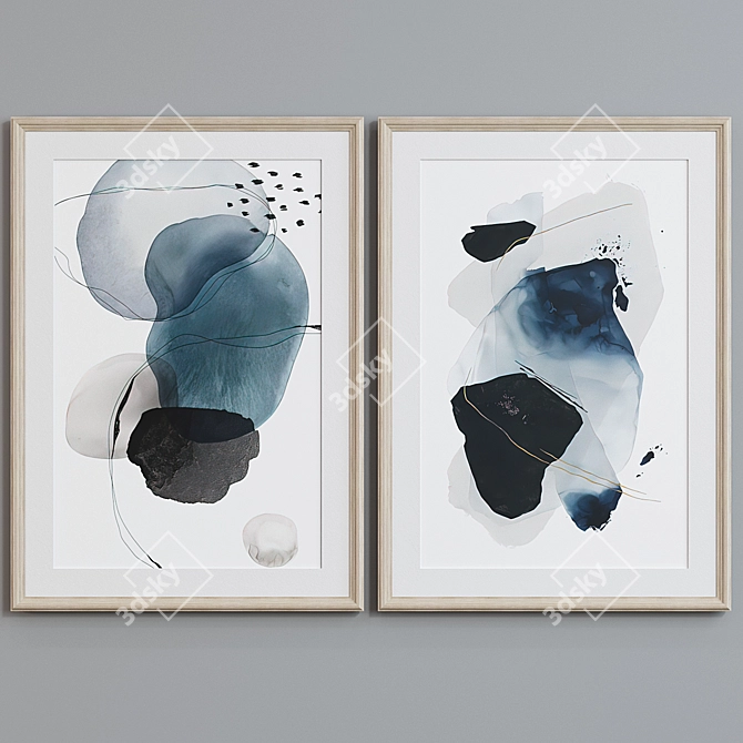 Modern Picture Frame Set with Abstract Images 3D model image 3