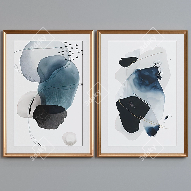 Modern Picture Frame Set with Abstract Images 3D model image 4