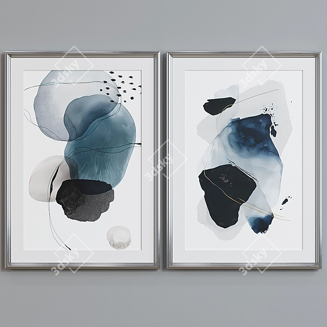 Modern Picture Frame Set with Abstract Images 3D model image 5