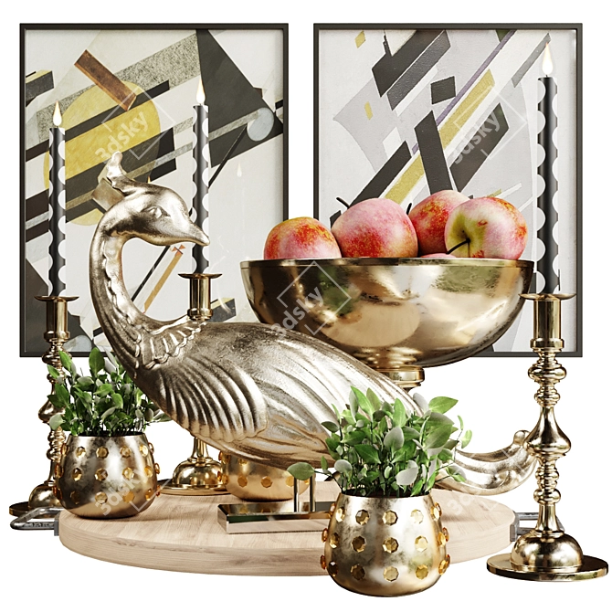 Title: Golden Peacock Decor Set 3D model image 1