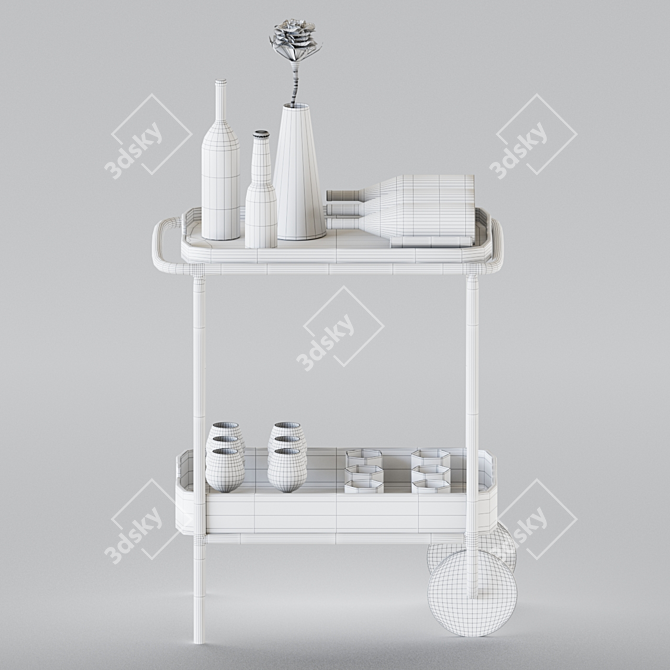 Sleek Walnut Bar Cart 3D model image 4