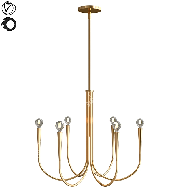 Elegant Swoop Arm Chandelier 3D model image 1