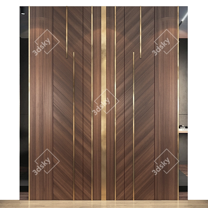 Elegant Wood & Metal Wall Panel 3D model image 1