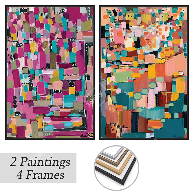 Gallery Art Set: 2 Paintings & 4 Frame Options 3D model image 1