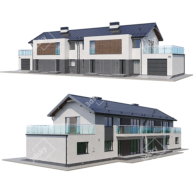 Modern Cottage 3D Model 3D model image 1