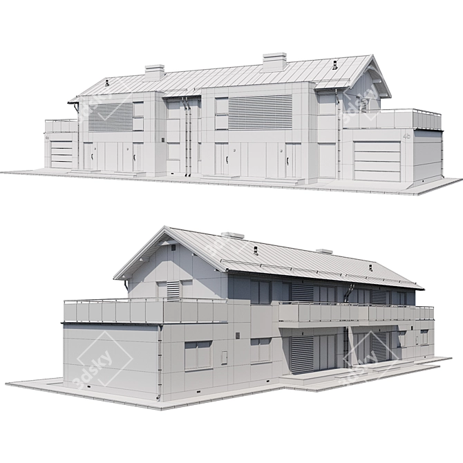 Modern Cottage 3D Model 3D model image 2