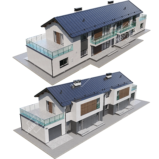 Modern Cottage 3D Model 3D model image 4