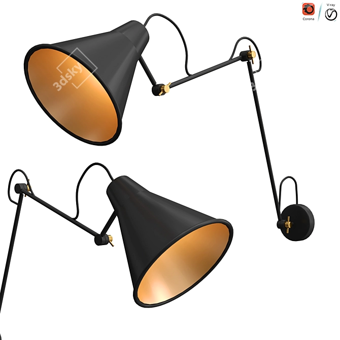 Modern Black Sconce Searchlight 3D model image 1