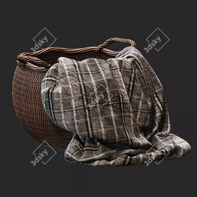 Rattan Laundry Basket 3D model image 3