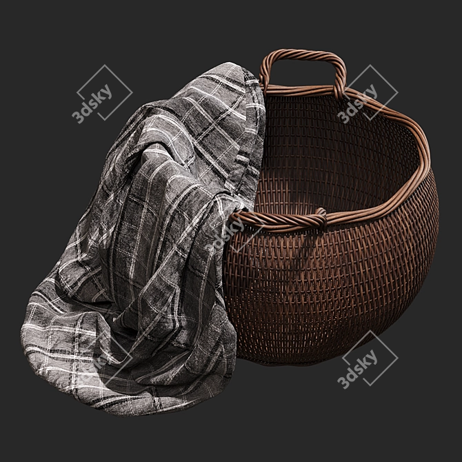 Rattan Laundry Basket 3D model image 4