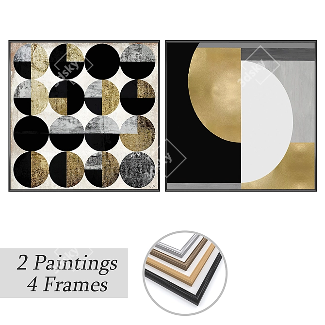 Modern Art Paintings Set: 2 Pieces + 4 Frame Options 3D model image 4