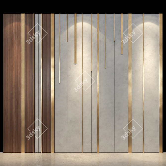 Modern Wood and Metal Wall Panel 3D model image 1