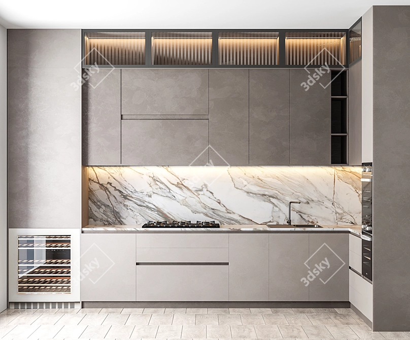 Sleek Corona-Enhanced Kitchen 3D model image 1