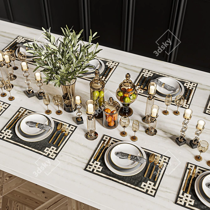 Modern Dinner Table Set 3D model image 2