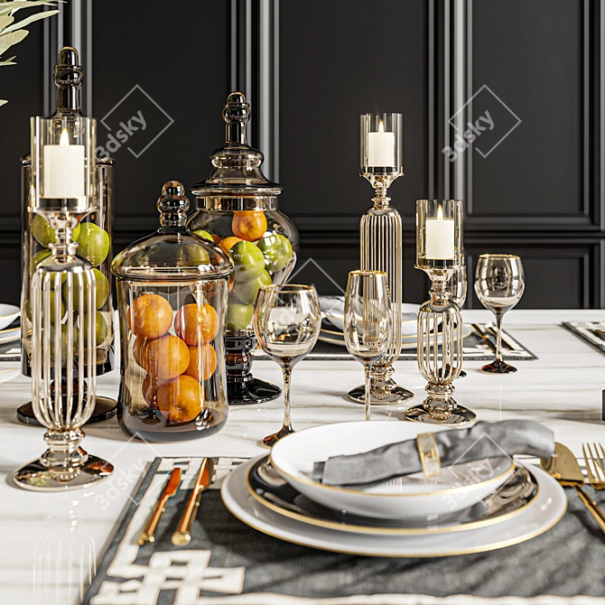 Modern Dinner Table Set 3D model image 4