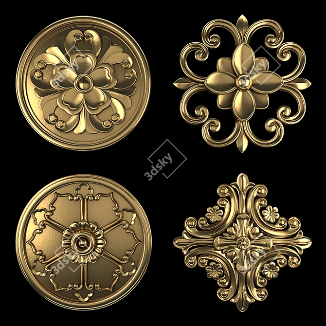 Elegant Rosette 16: Gold & Gypsum 3D model image 2