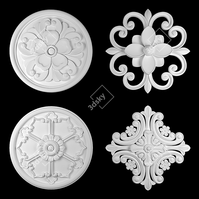 Elegant Rosette 16: Gold & Gypsum 3D model image 3