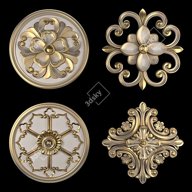 Elegant Rosette 16: Gold & Gypsum 3D model image 4