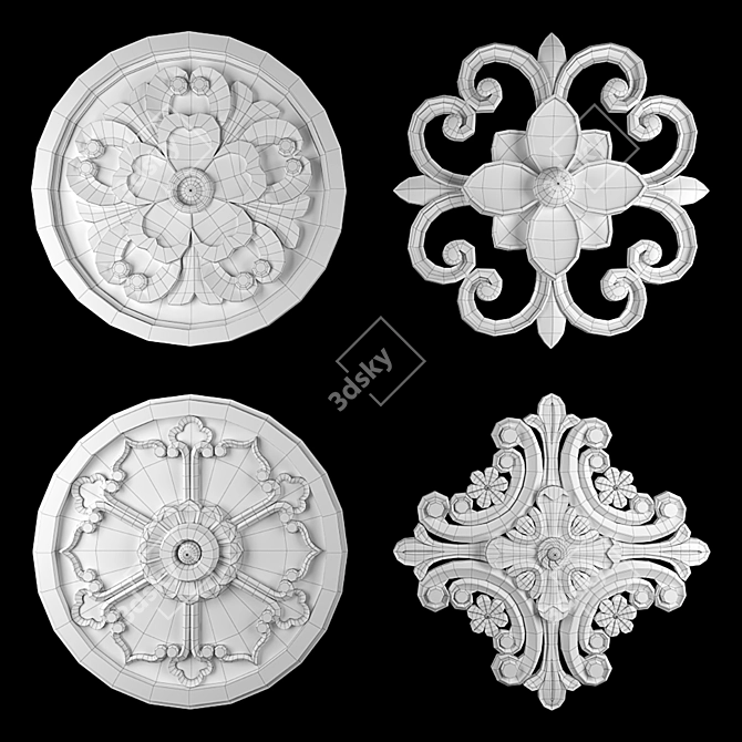 Elegant Rosette 16: Gold & Gypsum 3D model image 5