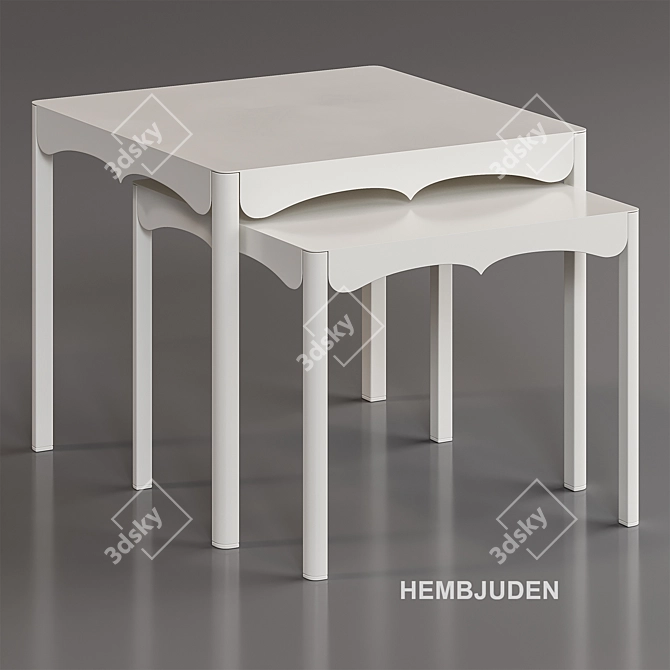 Modern White Coffee Table Set 3D model image 2