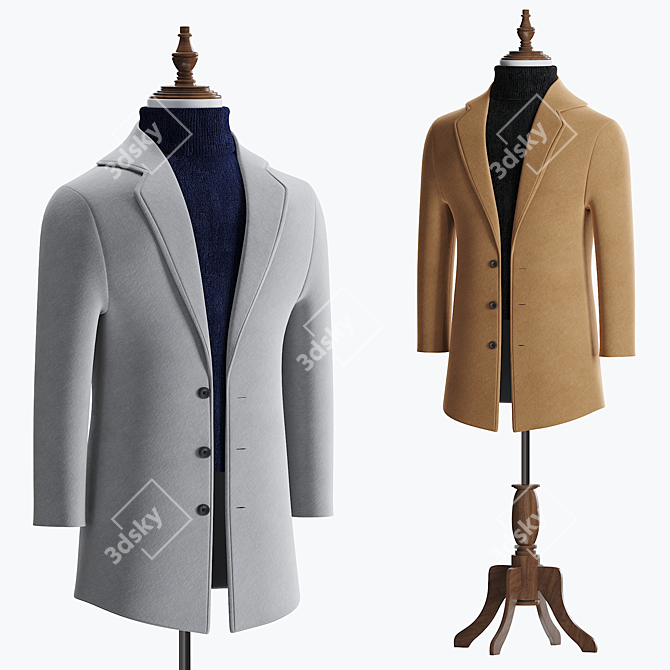 Classic Wool Blend Men's Coat 3D model image 9