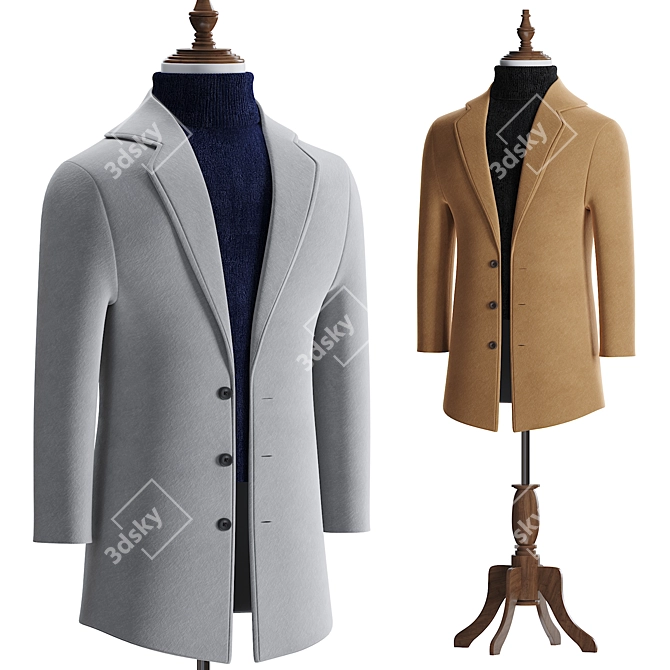 Classic Wool Blend Men's Coat 3D model image 10