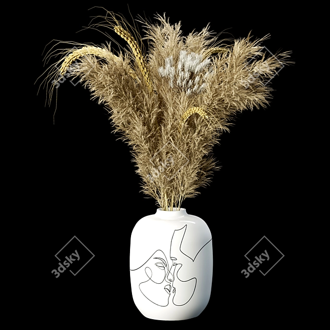 Elegant Dry Plants Bouquet Set 3D model image 2