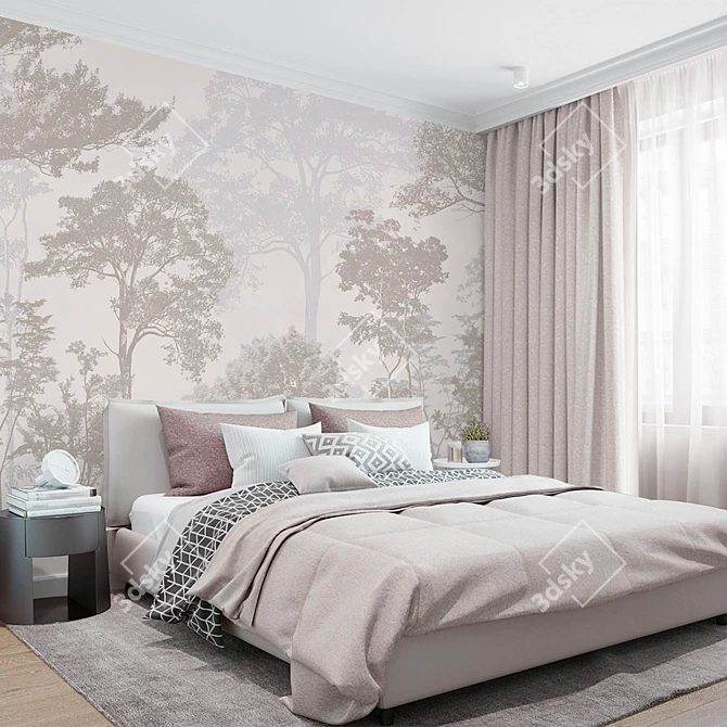 Elegant Estamped Tree Wallpaper - Customizable Décor 3D model image 6