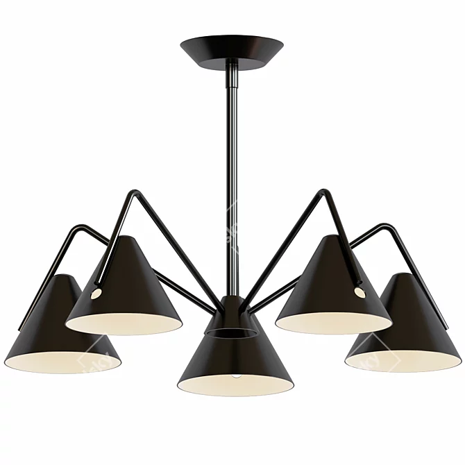 Zag Wide Black Textured LED Chandelier 3D model image 1